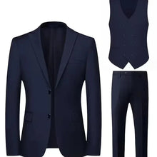 Load image into Gallery viewer, Details of a men's slim fit double-breasted suit. The 3-piece set includes a perfectly tailored waistcoat.
