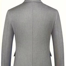 Load image into Gallery viewer, Professional men's attire: a slim fit double-breasted 3-piece suit with a complementary waistcoat.
