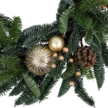 Load image into Gallery viewer, Lifelike Green Pine Christmas Wreath with Gold Ball Ornaments 22 Inch Unlit
