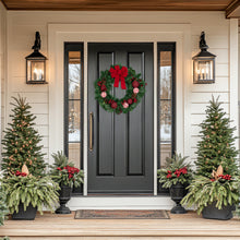 Load image into Gallery viewer, Red Bow Christmas Wreath with Plaid and Snowflake Ornaments 30 Inch Unlit
