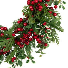 Load image into Gallery viewer, Mixed Pine and Cedar Christmas Wreath with Red Berries and Holly 30 Inch Unlit
