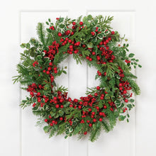 Load image into Gallery viewer, Mixed Pine and Cedar Christmas Wreath with Red Berries and Holly 30 Inch Unlit
