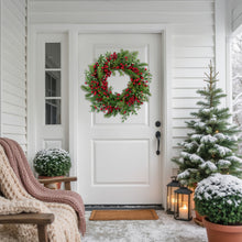 Load image into Gallery viewer, Mixed Pine and Cedar Christmas Wreath with Red Berries and Holly 30 Inch Unlit
