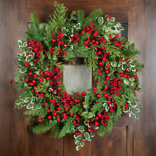 Load image into Gallery viewer, Mixed Pine and Cedar Christmas Wreath with Red Berries and Holly 30 Inch Unlit
