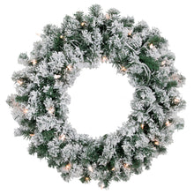 Load image into Gallery viewer, Prelit Flocked White Christmas Wreath with 50 Clear Lights 24 Inch
