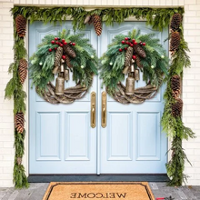 Load image into Gallery viewer, Rustic Vine Wreath with Golden Bells and Pinecones, 17 Inch
