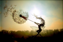 Load image into Gallery viewer, Metal Fairy Garden Stake with Dandelion Accents and Ground Pole, 28 Inch

