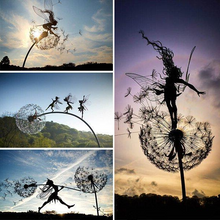 Load image into Gallery viewer, Metal Fairy Garden Stake with Dandelion Accents and Ground Pole, 28 Inch
