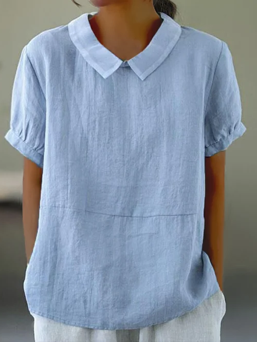 Solid color cotton and linen top