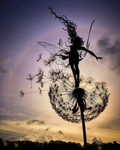 Load image into Gallery viewer, Metal Fairy Garden Stake with Dandelion Accents and Ground Pole, 28 Inch
