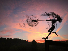 Load image into Gallery viewer, Metal Fairy Garden Stake with Dandelion Accents and Ground Pole, 28 Inch
