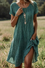 Load image into Gallery viewer, Chic Green Polka Dot Midi Dress with Short Sleeves
