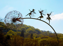 Load image into Gallery viewer, Metal Fairy Garden Stake with Dandelion Accents and Ground Pole, 28 Inch
