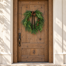 Load image into Gallery viewer, 24" Holiday Heart Pine Wreath with Green Ribbon - Interior Delights
