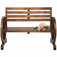 Load image into Gallery viewer, 2 Person Rustic Wagon Wheel Garden Bench
