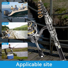 Load image into Gallery viewer, Carbon Fiber Telescopic Fishing Rod and Reel Combo with Line, Lures, and Carry Bag
