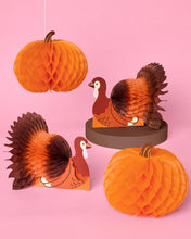 Load image into Gallery viewer, Paper Accordion Decorations with Turkey and Pumpkin Designs, 4-Piece Fall Set
