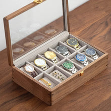 Load image into Gallery viewer, Walnut Watch Collection Box with Glass Top Display
