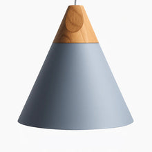 Load image into Gallery viewer, LED Ceiling Pendant Light, Wood and Aluminum Cone Design
