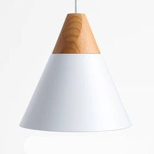Load image into Gallery viewer, LED Ceiling Pendant Light, Wood and Aluminum Cone Design

