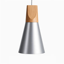 Load image into Gallery viewer, LED Ceiling Pendant Light, Wood and Aluminum Cone Design
