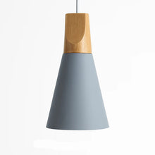 Load image into Gallery viewer, LED Ceiling Pendant Light, Wood and Aluminum Cone Design
