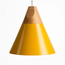 Load image into Gallery viewer, LED Ceiling Pendant Light, Wood and Aluminum Cone Design
