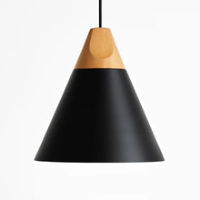 Load image into Gallery viewer, LED Ceiling Pendant Light, Wood and Aluminum Cone Design
