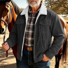 Load image into Gallery viewer, Ribbed Texture Jacket with Fleece Lined Collar and Relaxed Fit, Multiple Pockets
