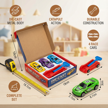 Load image into Gallery viewer, Car Catapult Racing Set with Four Die Cast Cars and Launcher in Gift Box
