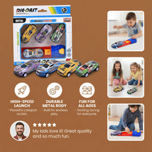 Load image into Gallery viewer, Car Catapult Racing Set with Four Die Cast Cars and Launcher in Gift Box
