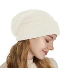 Load image into Gallery viewer, Cashmere Satin Lined Knit Beanie Hat
