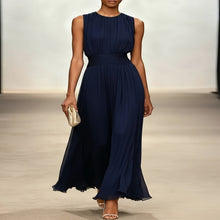 Load image into Gallery viewer, Chic long pleated evening dress with a ruched waist, ideal formal wear or party dress for women.
