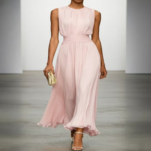 Load image into Gallery viewer, Women's summer style pleated maxi dress, elegant and long, with a beautiful ruched waist for events.
