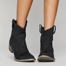 Load image into Gallery viewer, Fashionable women's pull-on Western ankle boots, ideal for casual fall and winter outfits.
