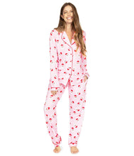 Load image into Gallery viewer, Womens Pink Santa Print Lapel Pajama Set for Christmas
