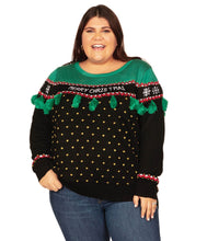Load image into Gallery viewer, Womens Plus Size Christmas Tree Tassel Sweater in Festive Green and Red
