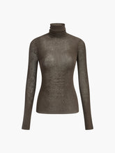 Load image into Gallery viewer, Womens Sheer Knit Turtleneck Top with Medium Stretch and Natural Fiber Blend
