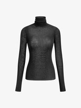 Load image into Gallery viewer, Womens Sheer Knit Turtleneck Top with Medium Stretch and Natural Fiber Blend
