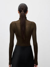 Load image into Gallery viewer, Womens Sheer Knit Turtleneck Top with Medium Stretch and Natural Fiber Blend
