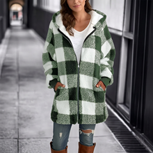 Load image into Gallery viewer, Women Oversized Hoodie Plaid Loose Overcoat
