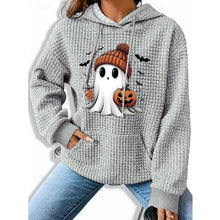 Load image into Gallery viewer, Womens Halloween Hoodie with a Ghost and Pumpkin Design, Front Pocket and a Relaxed Fit in Three Colors
