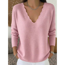 Load image into Gallery viewer, Scalloped V Neck Pullover with Relaxed Fit for Layering
