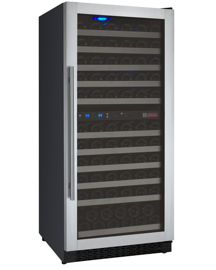 Allavino 24 Wide FlexCount II Tru-Vino 121 Bottle Dual Zone Stainless Steel Left Hinge Wine Refrigerator VSWR121-2SL20