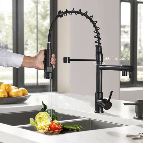 Matte Black Kitchen Faucet Sink Single Handle Pull Down Sprayer - Zoolase