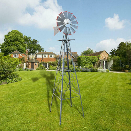 Windmill 8FT Yard Garden Metal Ornamental Wind Mill Weather Resistant Decoration - Zoolase